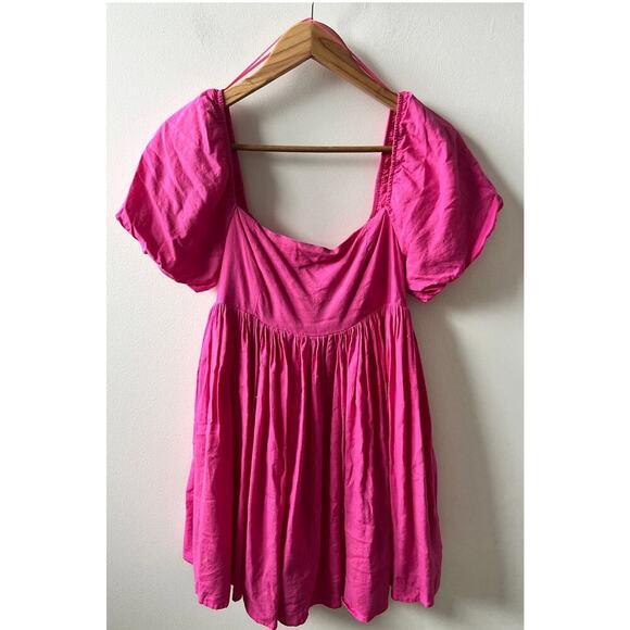 MABLE puff sleeve pink dress women's size large - Picture 1 of 5